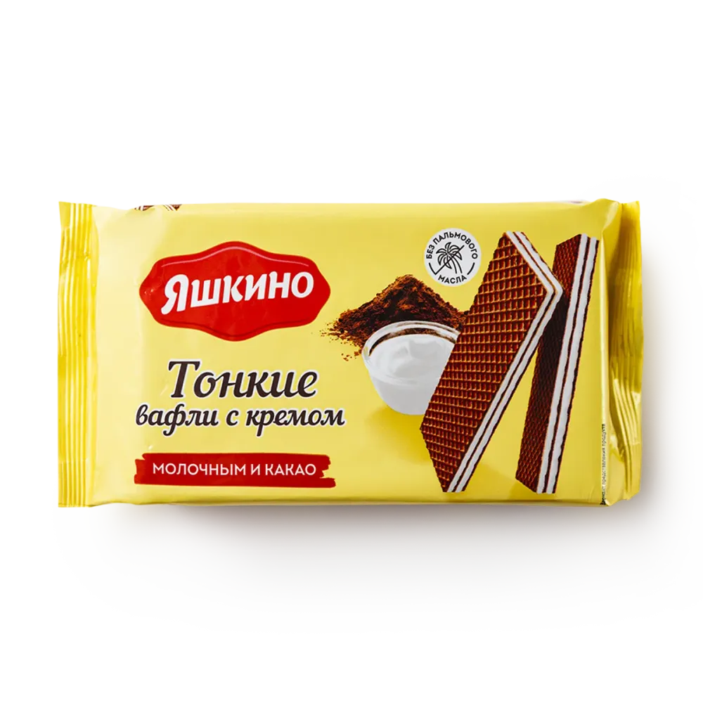 Вафли тонкие Яшкино с какао и мол. кремом 144гр