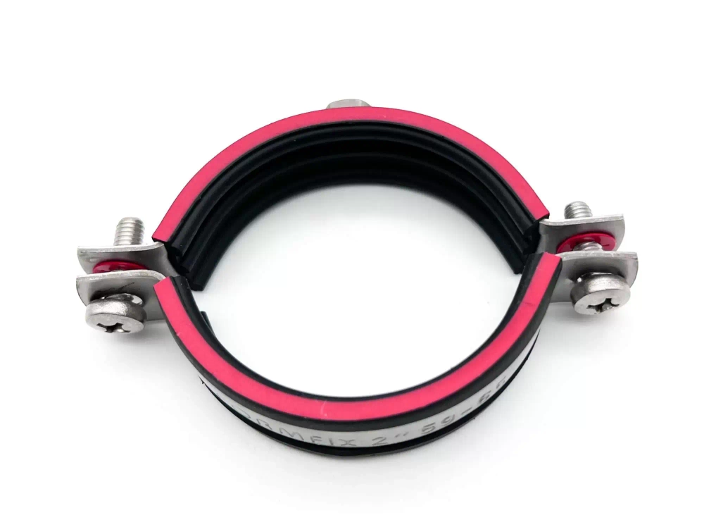 Хомут трубный с гайкой M10, 2 1/2"-12" (74-323 мм), красная резинка, Formfix