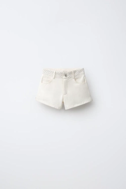 ZARA ШОРТЫ С ЗАКЛЕПКАМИ И ЗВЕЗДАМИ, ЭКРЮ
