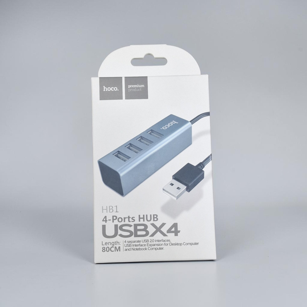 Разветвитель адаптер переходник USB HUB Хаб HOCO HB1 4 порта серый