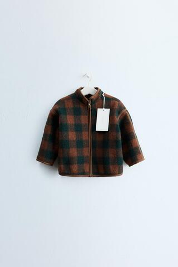 ZARA TIMELESS — КУРТКА В КЛЕТКУ ИЗ ШЕРСТИ, ТАБАЧНЫЙ