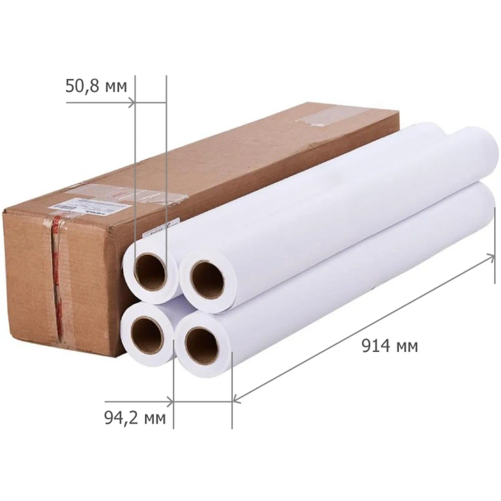 Бумага широкоформатная Комус (ProMega engineer) 80 г/кв.м, длина 45 м, ширина 914 мм, диаметр втулки 50.8 мм, 4 рулона в упаковке