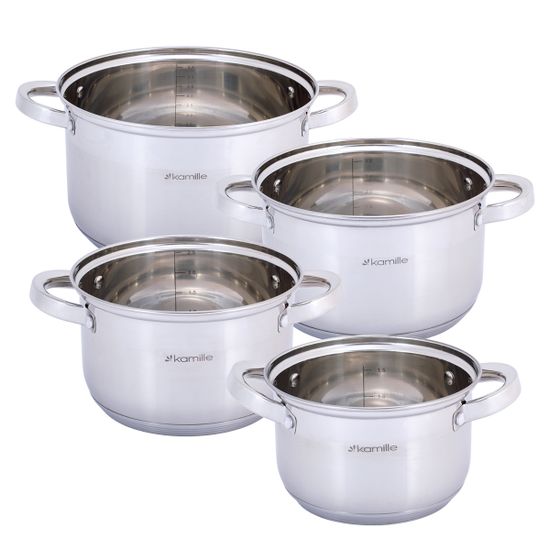 Набор кастрюль 8 предметов из нержавеющей стали Kamille KM-5636S (2,1 л; 2,9 л; 3,9 л; 6,5 л)