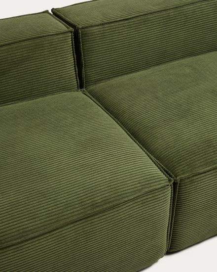 Угловой диван Blok на 5 мест с правым сиденьем, из плотного зеленого вельвета, 320 x 255 см
