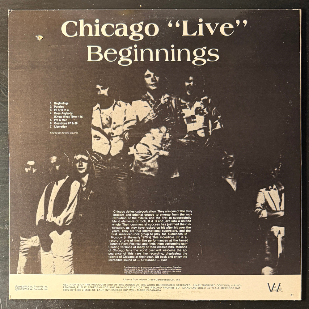 Chicago ‎– Chicago "Live" Beginnings (Канада 1983г.)