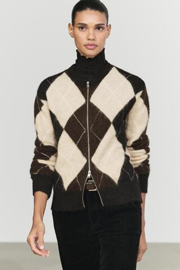 Massimo Dutti Кардиган с молнией, ромбами и шерстью, темно-серый