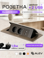 Горизонтальная двойная розетка + 2 USB, бронзовая