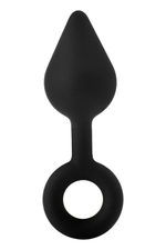 Черная анальная пробка с ручкой-кольцом XL Single Drop Plug - 14 см. (Цвет: черный)