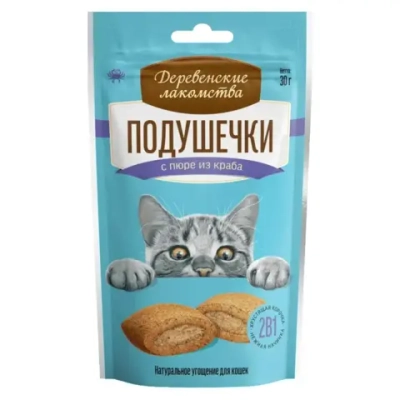 Деревенские лакомства "Подушечки с пюре из краба" для кошек