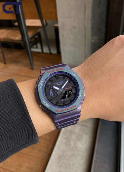 CASIO GA-2100AH-6ADR G-SHOCK мужские наручные часы — фиолетовая восьмиугольная G-SHOCK серии 2100