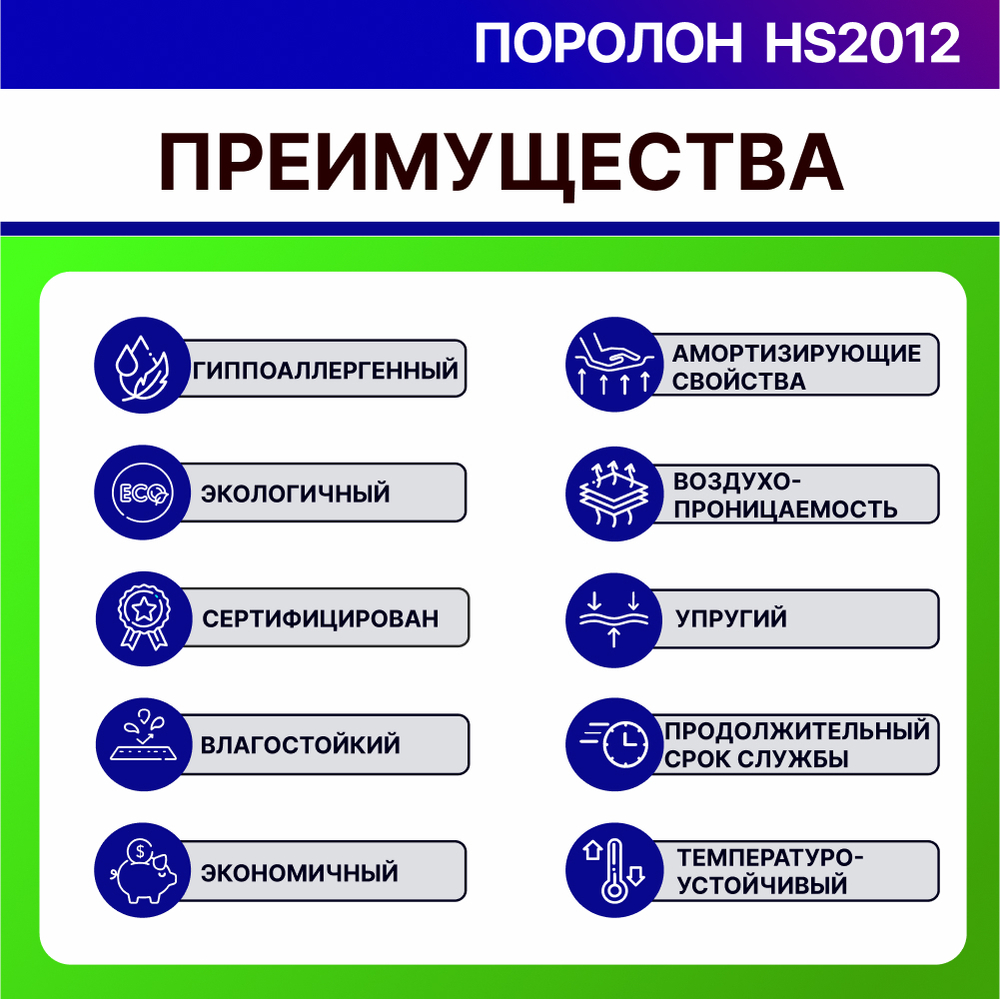 Поролон HS 2012 сверхмягкий толщиной 4 см жесткость 1,2 кПа, плотность 20 кг/м3