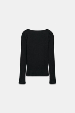 ZARA КОМБИНИРОВАННАЯ ФУТБОЛКА В РУБЧИК, ЧЕРНЫЙ