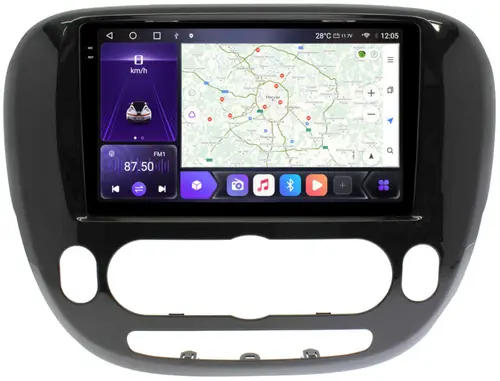 Магнитола для KIA Soul 2 2014-2019 (кондиционер, рамка глянцевая) - Kuberg SF-9740-AB QLed+2K, Android 12, Быстрая, CarPlay, 4G SIM-слот