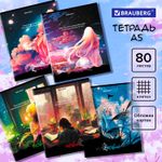 Тетрадь А5, 80 л., BRAUBERG, скоба, клетка, обложка картон, "Anime Girls", 404412, 5шт