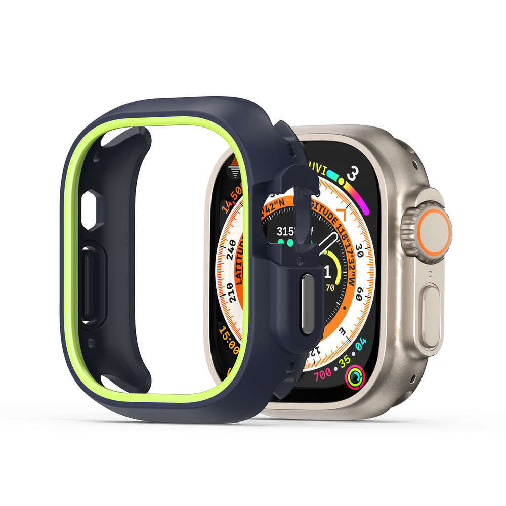 Чехол-бампер для часов Apple Watch Ultra 1 и 2 размер 49мм, темно-синий с зелеными вставками (Midnight/Green) от Dux Ducis, серия Bamo Series Case