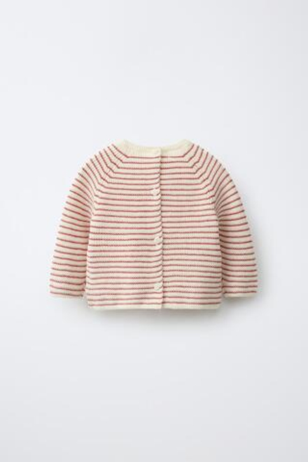 ZARA СВИТЕР В ПОЛОСКУ, ЭКРЮ/КРАСНЫЙ