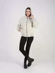 Двусторонняя дубленка зимняя шуба натуральная с капюшоном