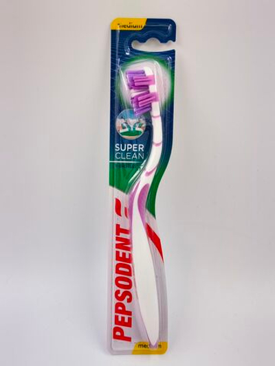 Зубная щетка Pepsodent Super Clean medium, средней жесткости, розовая/красная