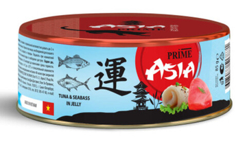 Prime Asia влажный корм для взрослых кошек тунец с сибасом в желе, в консервах - 85 г