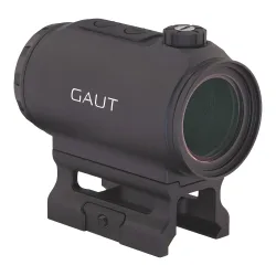 Коллиматор Gaut Tourmaline 1x25, закрытый, точка 3 МOA зелёная, Weaver - вид спереди справа с логотипом