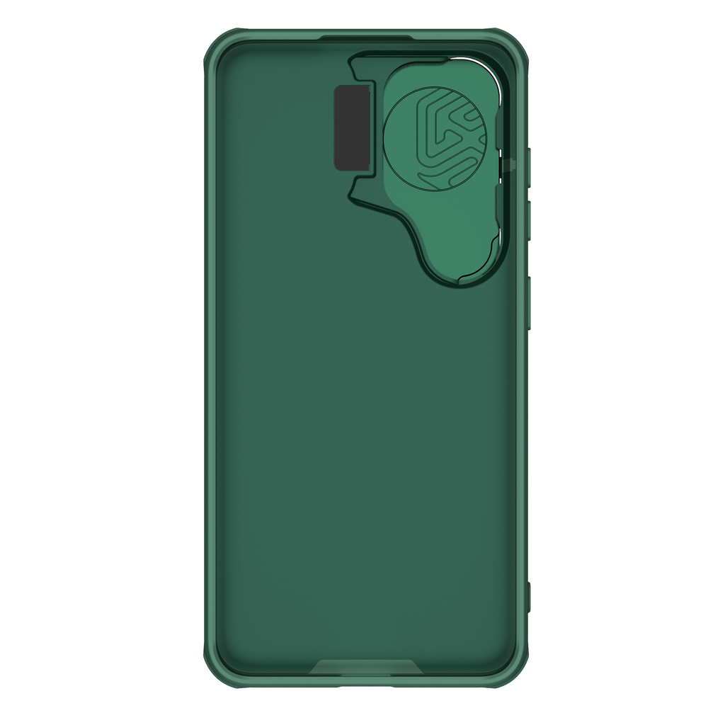 Чехол зеленого цвета (Deep Green) с металлической откидной крышкой для камеры на Samsung Galaxy S24 от Nillkin, серия CamShield Prop Case