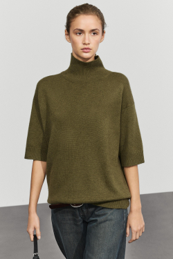 Massimo Dutti Джемпер из шерсти с воротником-стойкой, оливковый