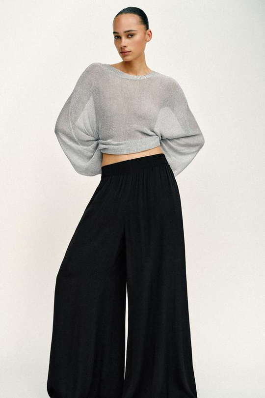 ZARA ШИРОКИЕ БРЮКИ С ВЫСОКОЙ ПОСАДКОЙ, ЧЕРНЫЙ