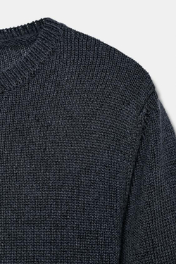 ZARA ТРИКОТАЖНЫЙ ТОП С КОРОТКИМИ РУКАВАМИ, ЦВЕТ НОЧНОГО НЕБА