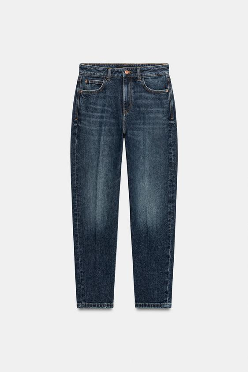 ZARA ДЖИНСЫ Z1975 MOM FIT СО СТРЕЛКАМИ И ВЫСОКОЙ ПОСАДКОЙ, СИНИЙ