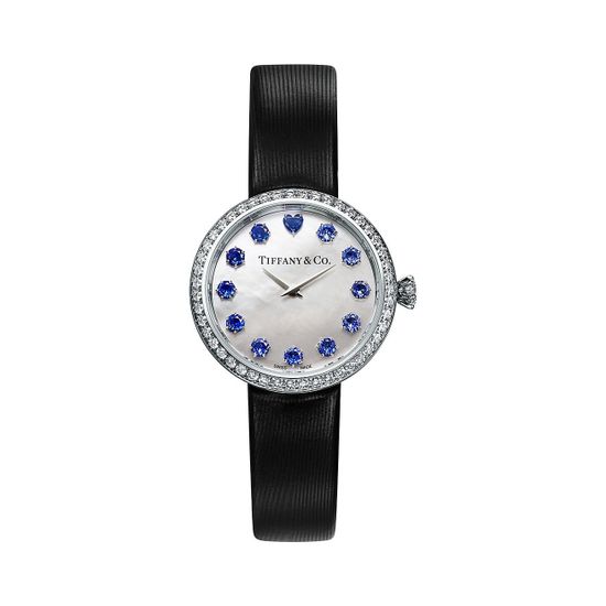 Часы Tiffany Eternity 28 MM Round в белом золоте с сапфирами и бриллиантами