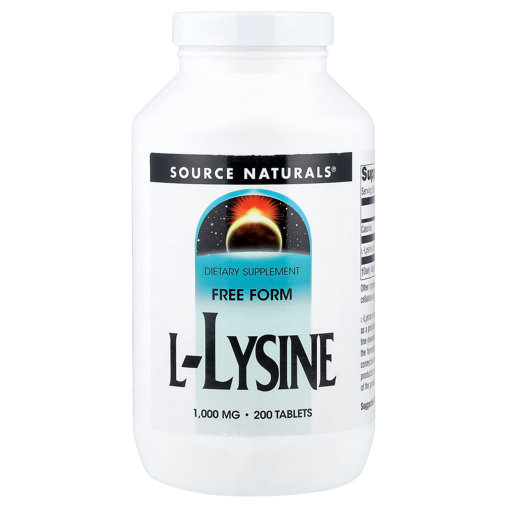 Source Naturals, L-лизин, 1000 мг, 200 таблеток