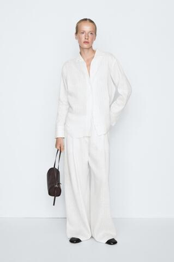 Massimo Dutti Полосатые плиссированные струящиеся брюки - STUDIO, кремовый