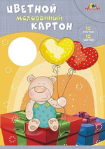 Картон цветной А4 12л,12цв "Подарок Медвежонка" мелованный в папке (Апплика)