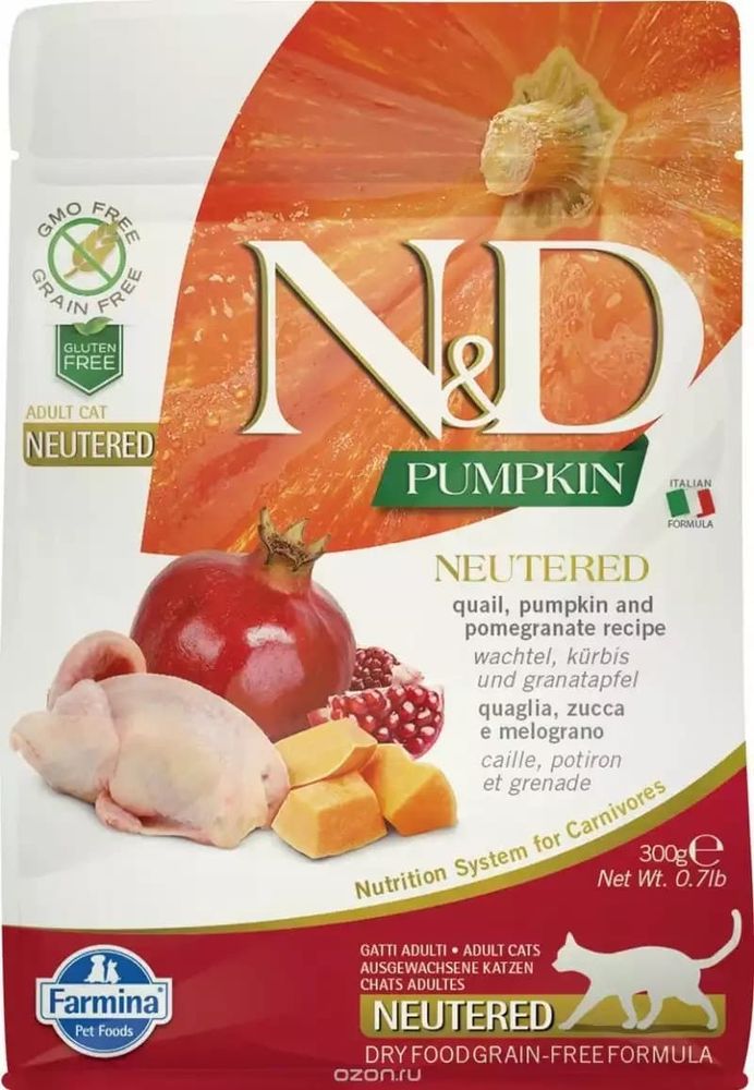 Сухой беззерновой корм N&amp;D PUMPKIN для взрослых стерилизованных кошек с перепелкой и тыквой 1,5кг
