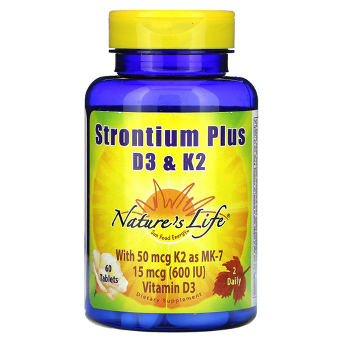 Nature's Life, Strontium Plus, витамины D3 и K2, 60 таблеток