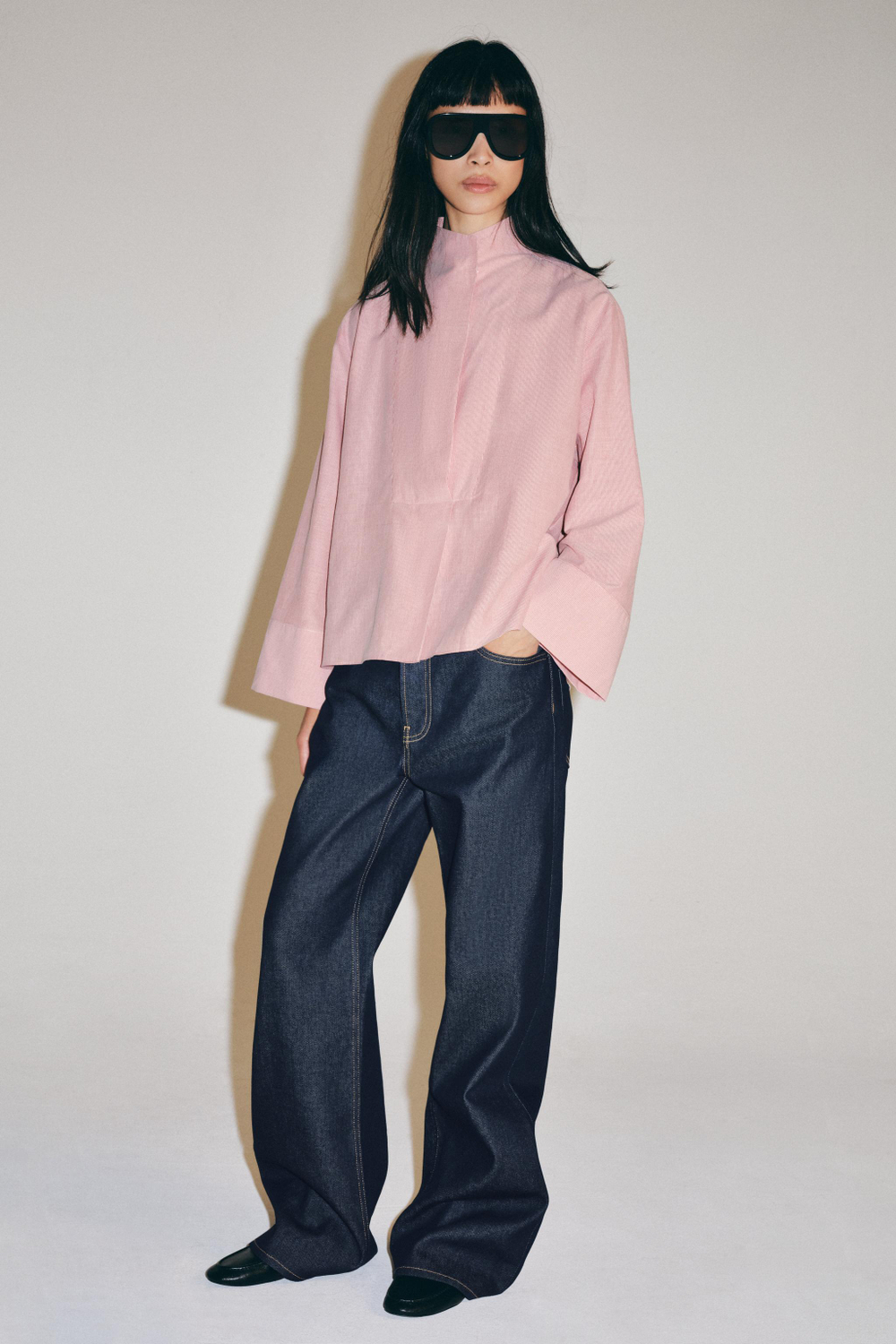 ZARA РУБАШКА В ПОЛОСКУ С МАНИШКОЙ ZW COLLECTION, ТЕМНО-РОЗОВЫЙ