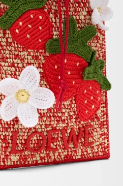 Loewe Сумка-мешок Patch Crochet на шнурке из телячьей кожи и рафии, красный