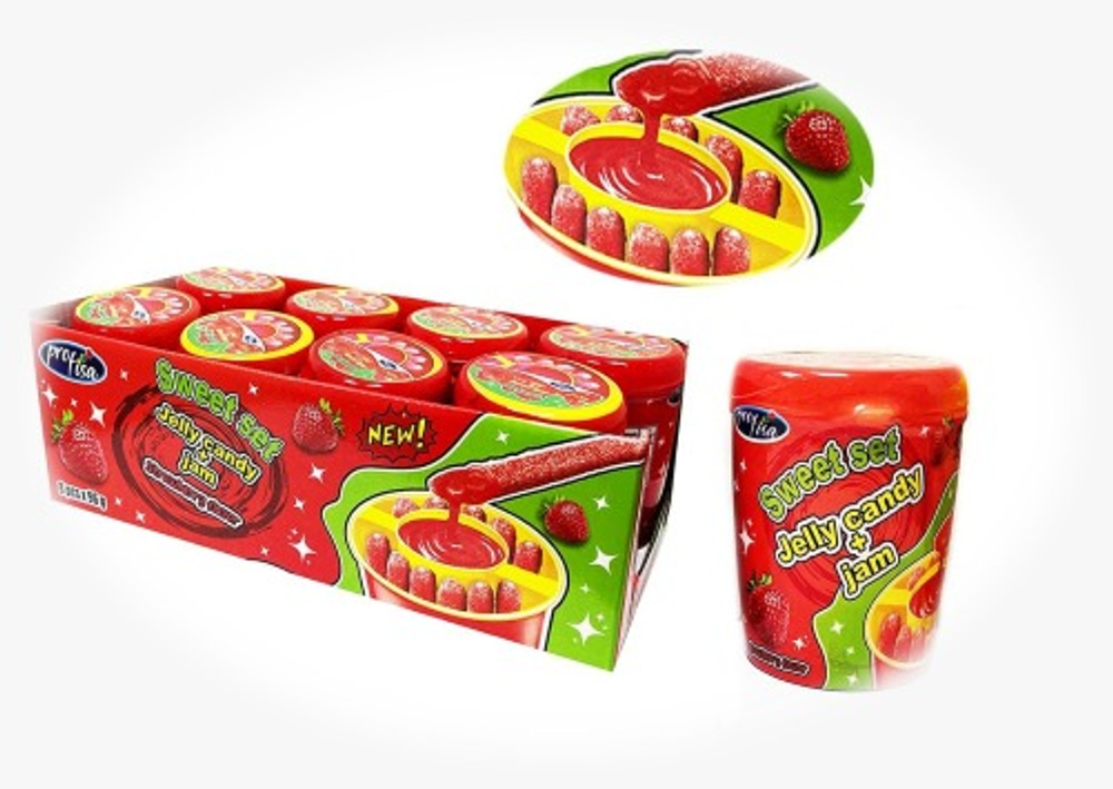 Жидкая карамель-гель + мармелад "Sweet set jelly candy + jam strawberry" 60г (8шт)