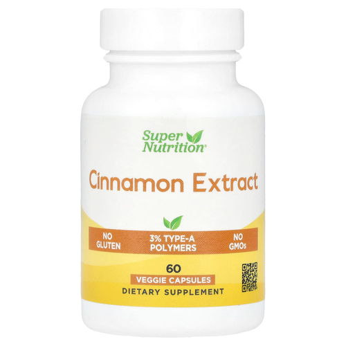 Super Nutrition, экстракт корицы, 60 растительных капсул (250 мг в 1 капсуле)