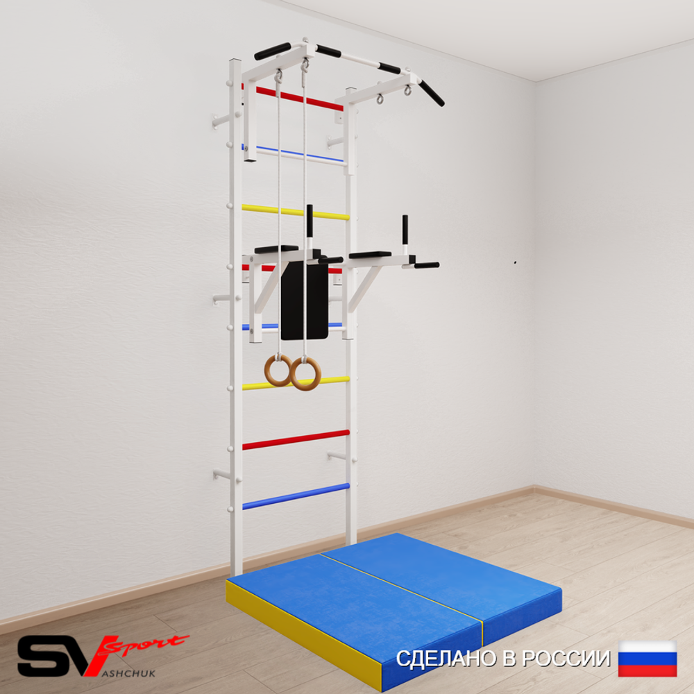 Шведская стенка Sv Sport усиленная 6714 (Турник стандарт/Брусья/Кольца/Мат 1м)