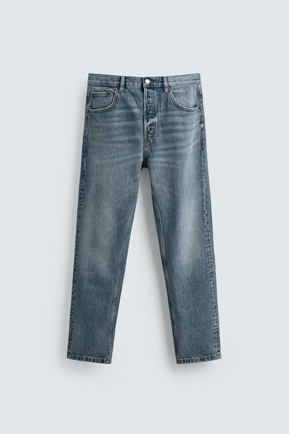 ZARA УКОРОЧЕННЫЕ ДЖИНСЫ SLIM FIT, ВЫЦВЕТШИЙ СИНИЙ