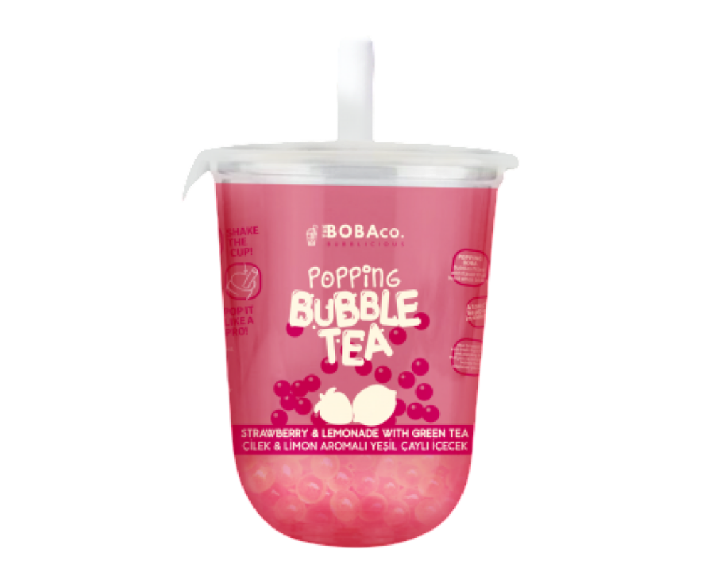 Напиток Popping Bubble Tea со вкусом Клубники лимона и зеленого чая 330мл