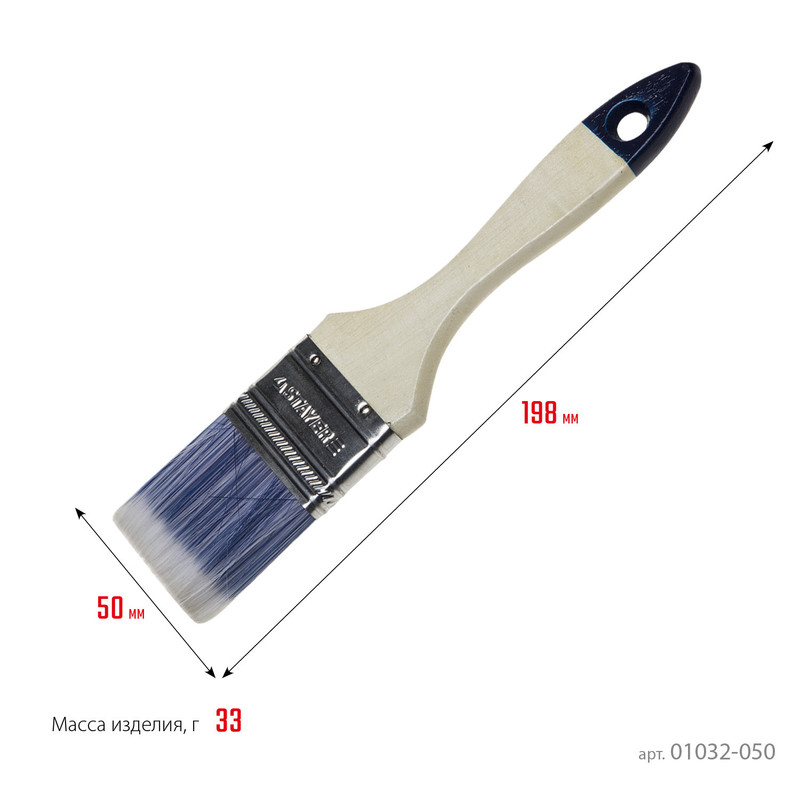 STAYER AQUA, 50 мм, 2″, искусственная щетина, деревянная ручка, для воднодисперсионных и акриловых ЛКМ, плоская кисть (01032-050)