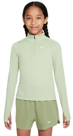 Футболка для девочки теннисная Nike Dri-Fit Long Sleeve 1/2 Zip Top- honeydew/white