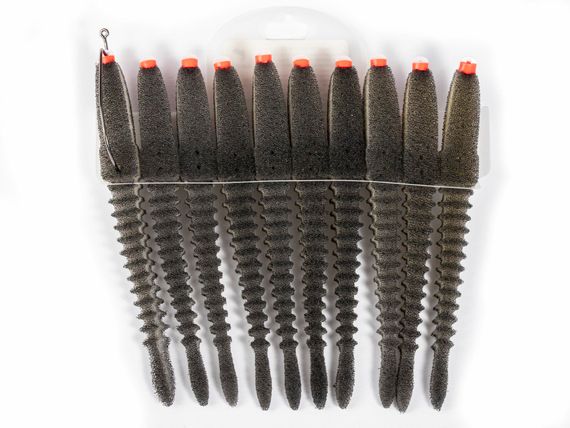 Приманки поролоновые 3D Ex WORM WBlack 12см под офсетный крючок размер 1/0, 2/0, 3/0 10шт набор
