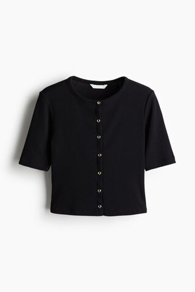 Укороченный кардиган в рубчик на кнопках - H&M
