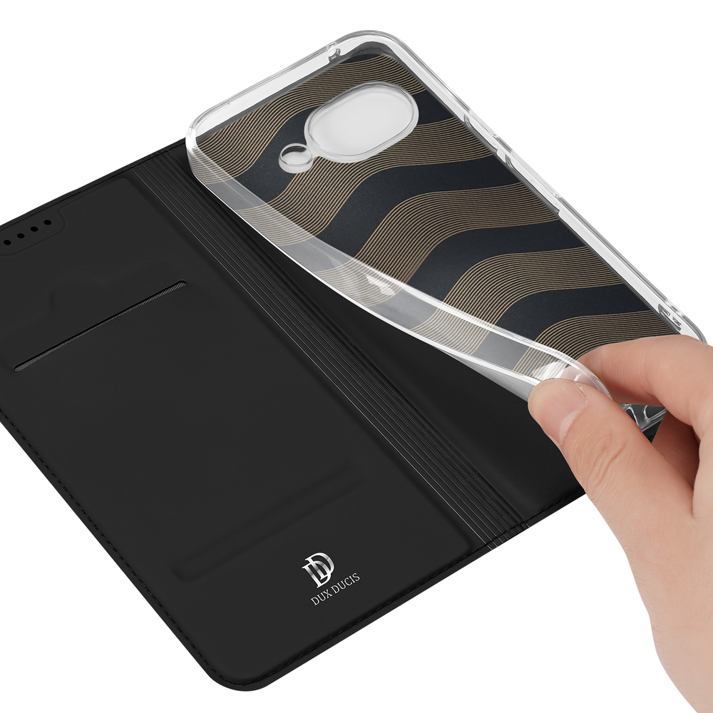 Чехол книжка из кожи черного цвета для Google Pixel 10a, серия Skin Pro Series от Dux Ducis
