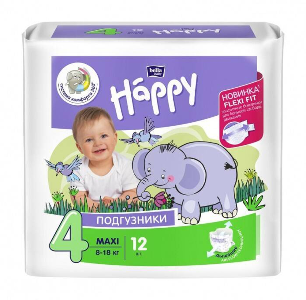 БЕЛЛА Happy Макси подгузники 12шт (8-18кг) *12  0372