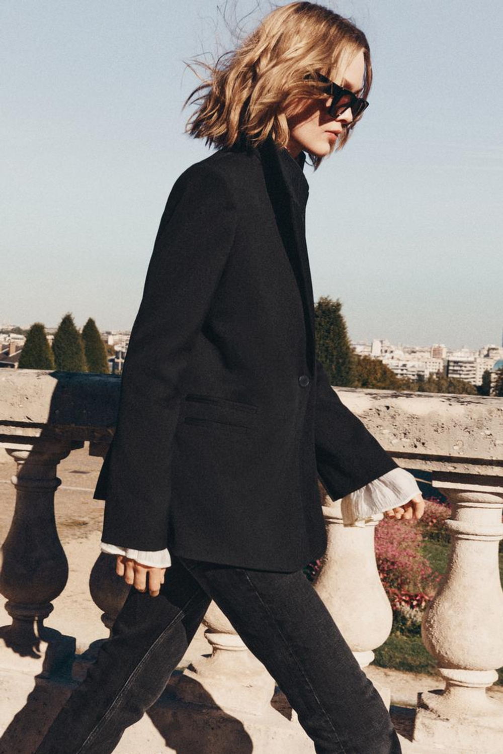 ZARA БЛЕЙЗЕР С ДВОЙНЫМИ ЛАЦКАНАМИ — ZW COLLECTION, ЧЕРНЫЙ