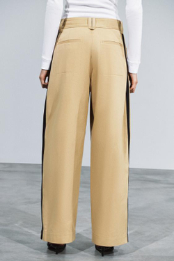 ZARA ШИРОКИЕ БРЮКИ BAGGY С ПОЛОСАМИ ПО БОКАМ — ZW COLLECTION, МЯГКИЙ КАШТАНОВЫЙ